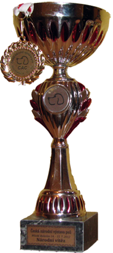 Ein Pokal für dem Nationale Sieger und eine CAC medaille - Amaretto Armonia Canina