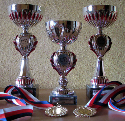 Cups and medals for twice Excellent 1, twice CAC, twice National Winner, BOB
