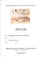 Amaretto Armonia Canina - i risultati dell'esame in tanna artificiale in Slovacchia
